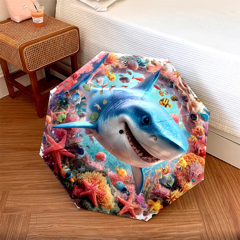 

1 PC Automatic Folding Umbrella - Shark Pattern, Portable & Foldable Design with 8 Ribs, Christmas Birthday Gifts