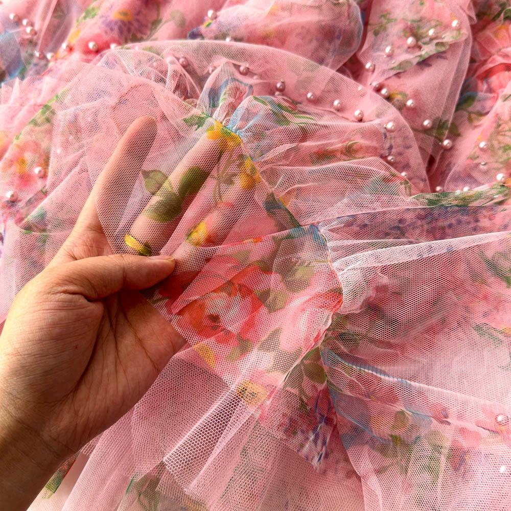 DIMANAF 2025 Summer Women Skirts New Elastic Waist Pleated Mesh Elegant Skirts