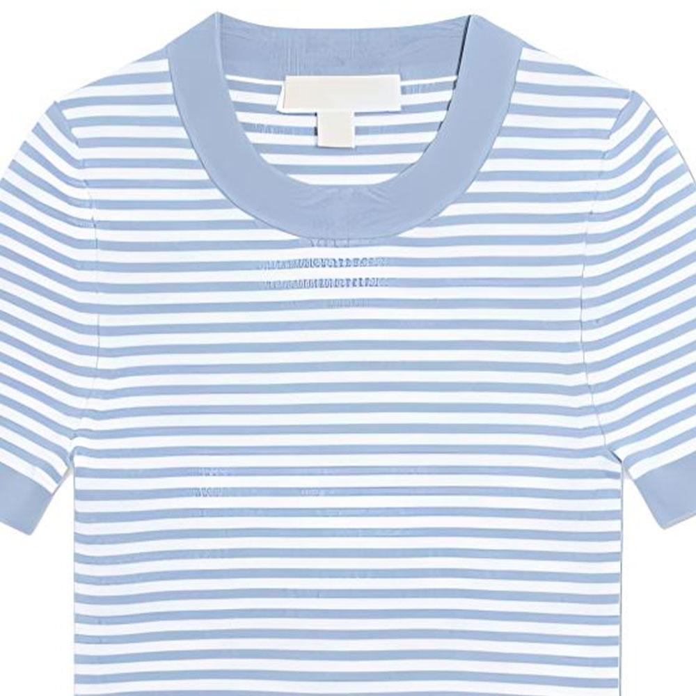 Michael Kors Striped Round Neck Pullover Short Sleeve T-Shirt Women Tops Blue MS260BS5BU424