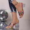 2026 Summer New Women Rhinestones High Heels Sandals Transparent Strap Party Shoes Women Fashion Crystal Heeled Slippers