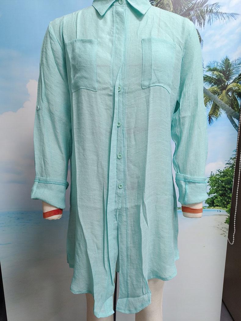 

Европейско-американский пляжный стиль - Солнцезащитная рубашка - Женская пляжная одежда для отпуска One Size изумрудный