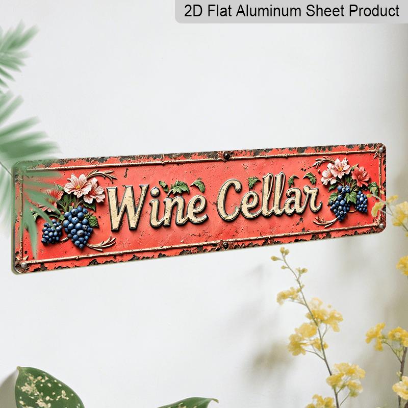 2D Flat, 1pc Interesting ”red Wine Cellar Decoration Signboard" Retro Aluminum Logo Retro Metal Logo Fashion Wall Art Plaque Home Decoration Bathroom