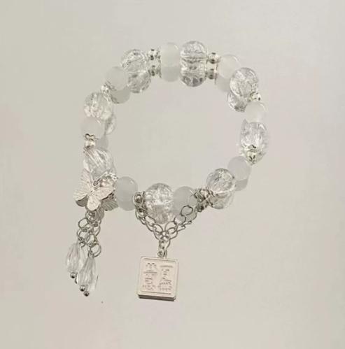 Glass Bead Bracelet for Women Forest Floral Butterfly Design Nature Inspired Jewelry