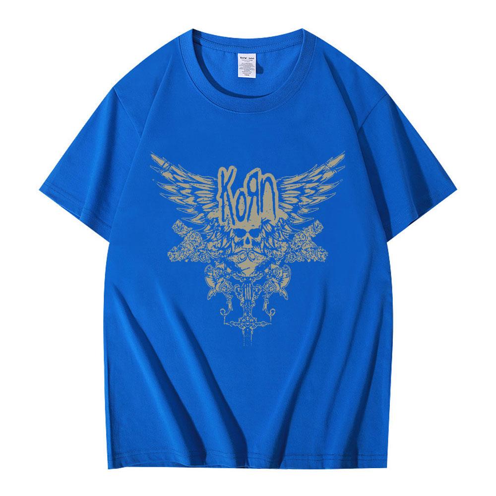 Korn Skull Wings Girls Juniors Black T Shirt Metal Gothic Rock Band T Shirts Unisex Women Vintage Oversized Tshirt Tops Streetwear