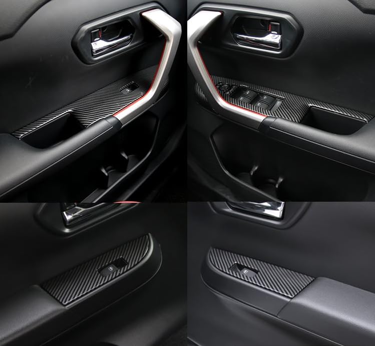 Yearnify Interior Door Handle Cover Panel Knob Frame Cover Door Window Button Panel Set for Toyota Raize 2019 Fiber + (200 Series, onwards) (Carbon