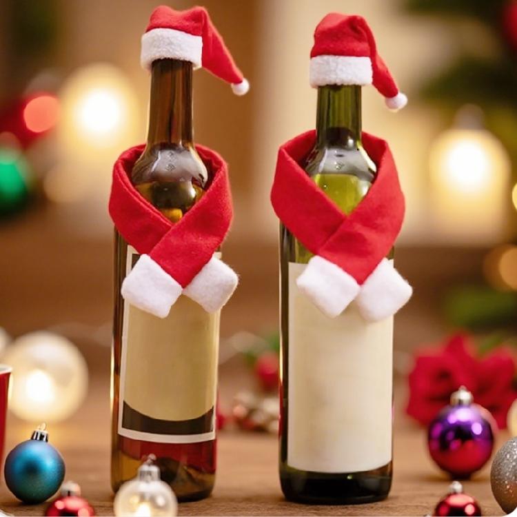Festival Flaschenhüllen Kollektion 12 Stück Weihnachts-Schal Hut Dekorationen Vliesstoff Sicher für Kinder Tischplatte Feiertags-Styling