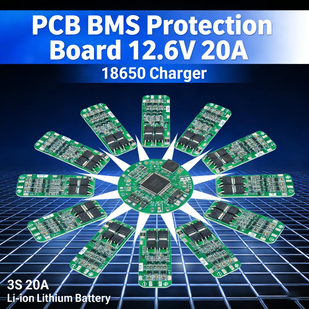 20PCS 3S 20A 18650 BMS Protection Board 59x20x4mm 12.6V Charger PCB 10A Charging Overcharge Overcurrent Protection for Drill Mot