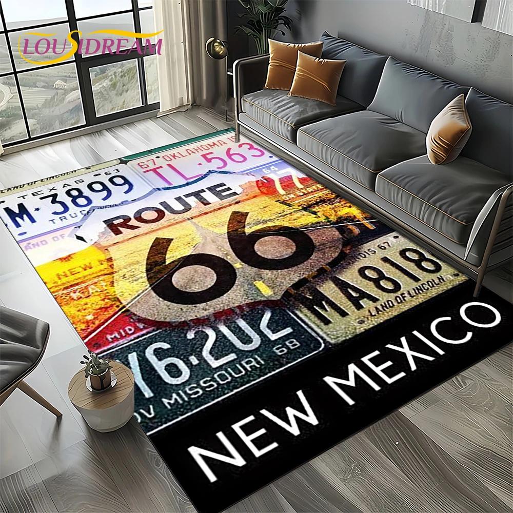 Route 66 Retro America Historic Mother Road,mãe EstradaCarpet Rug for Living Room Bedroom Home Sofa,Area Rug Non-slip Floor Mat