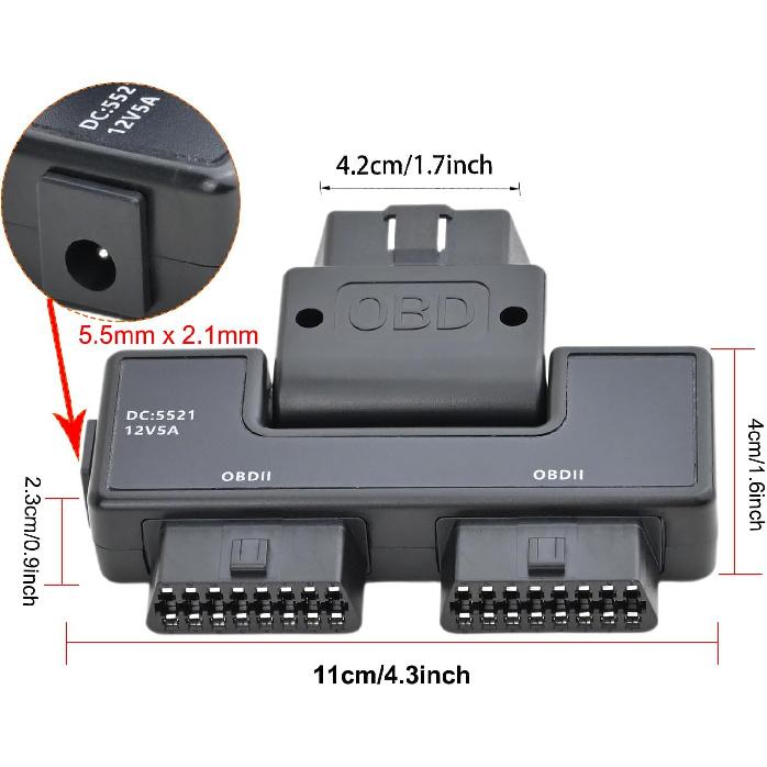 

iKKEGOL Pocket OBD2 OBDII Full 16 Pin Male to 2 Female Splitter Converter Adapter 1 to 3 OBD Cable Extension for Diagnostic Tool Extender DC Port