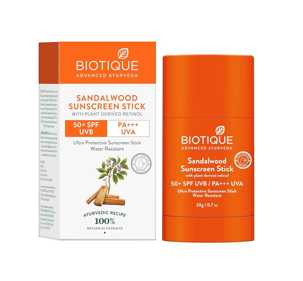Biotique Sandalwood Sunscreen Stick SPF 50+ | 20Gm | Natural UVA/UVB Protection | Water Resistant | Moisturizing & Non-Greasy