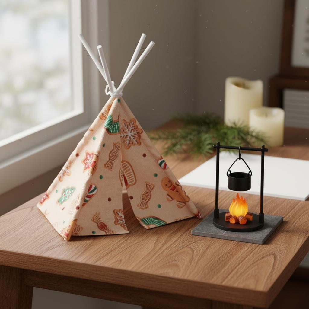Dollhouse Teepee Tent Realistic Design Miniature Camping Set Fake Fire Decoration Creative DIY Resin Campfire Prop