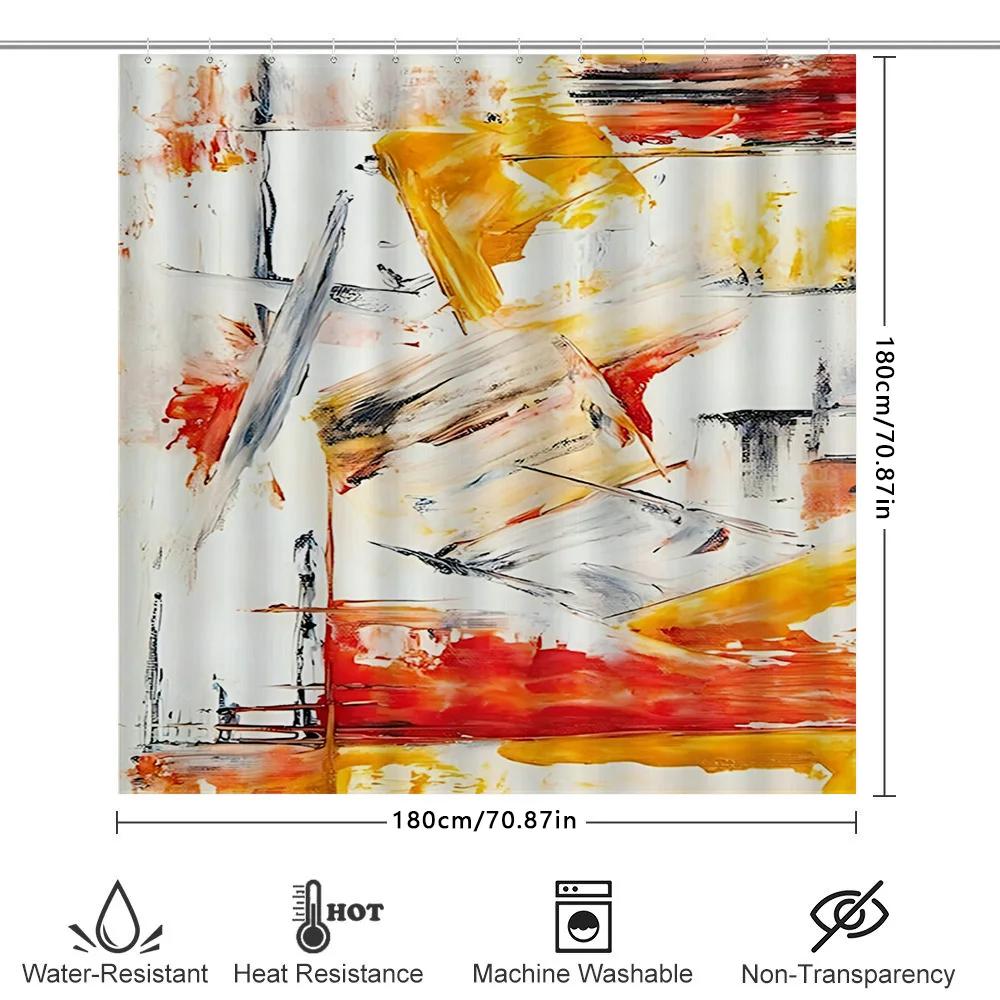 Abstract Art Shower Curtain Splendid Red Yellow Print For Home Decor Bathroom Decor Waterproof Fabric