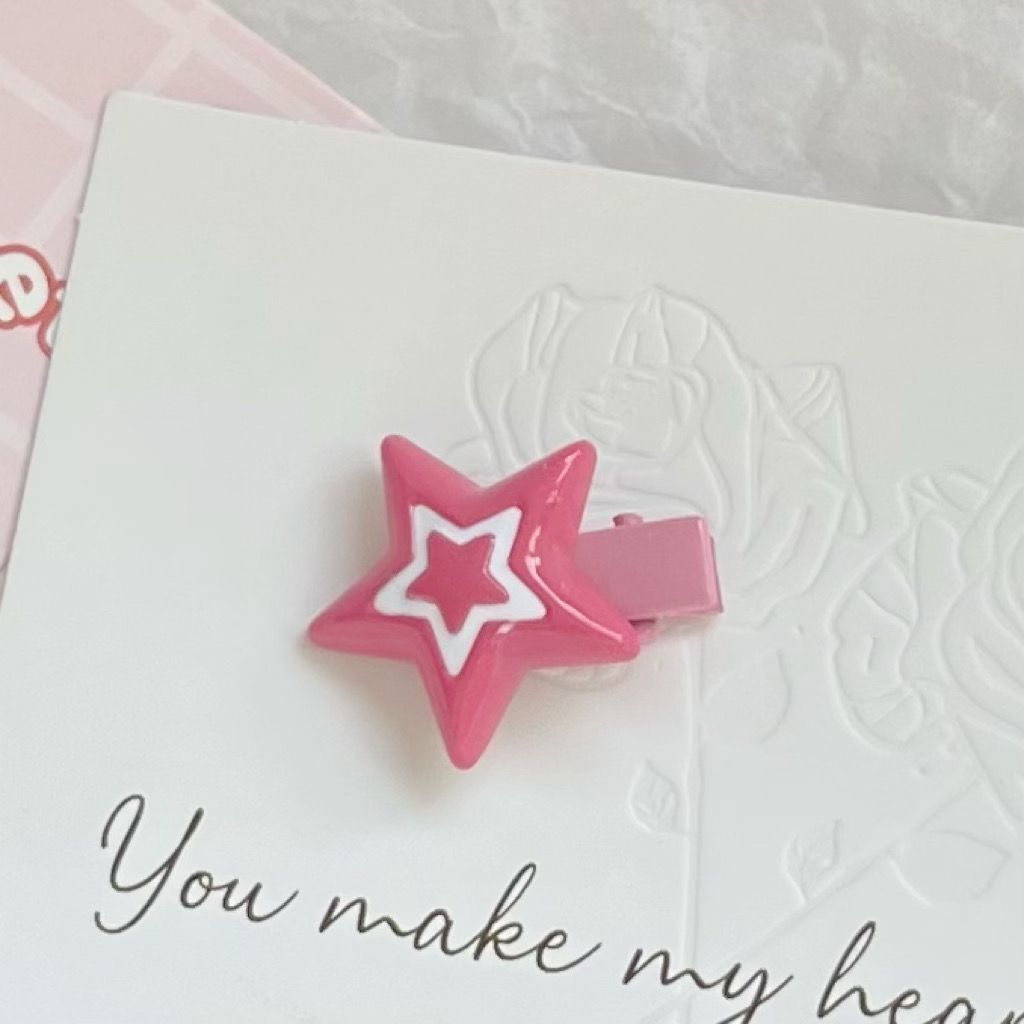 

6 Pcs/Lot Cute Pink Star Hair Clip For Girls Plastic Hairpin Alloy Barrettes Pink BB Snap Clip Women Hair Accessories