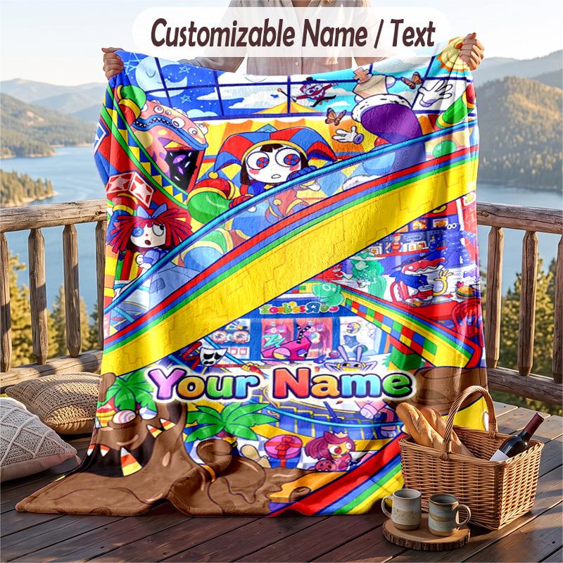 The Amazing Digital Circus Flannel Blanket, Personalized Custom Name Text, Soft Warm Plush Throw Blanket For Gift