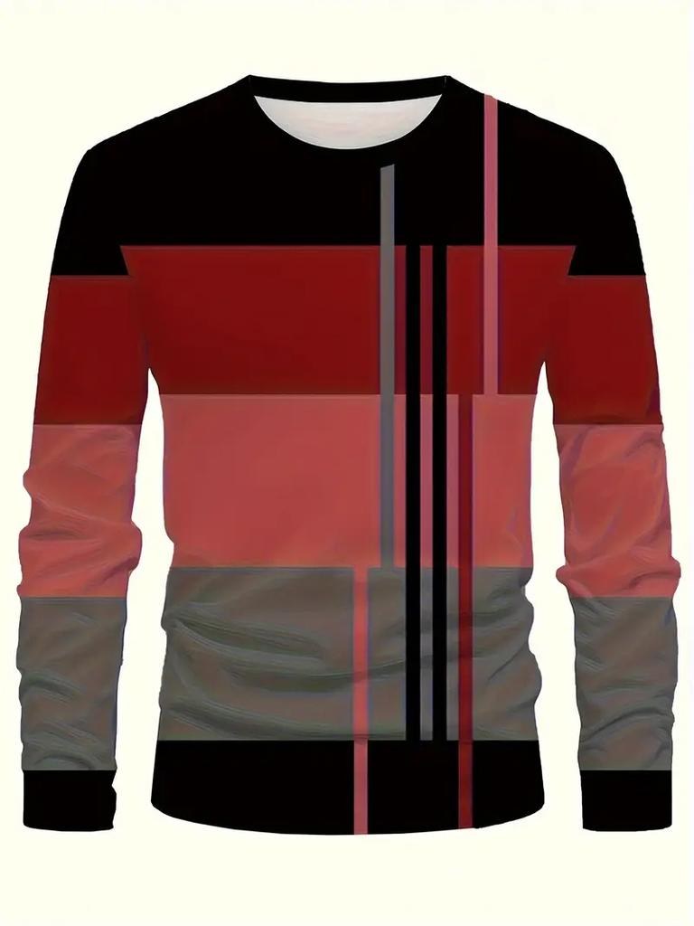 Lässiges 3D-Digitaldruck-Kontrastmuster Herren Langarm-T-Shirt für Frühling und Herbst Outdoor-Bekleidung, bequeme Polyesterfaser