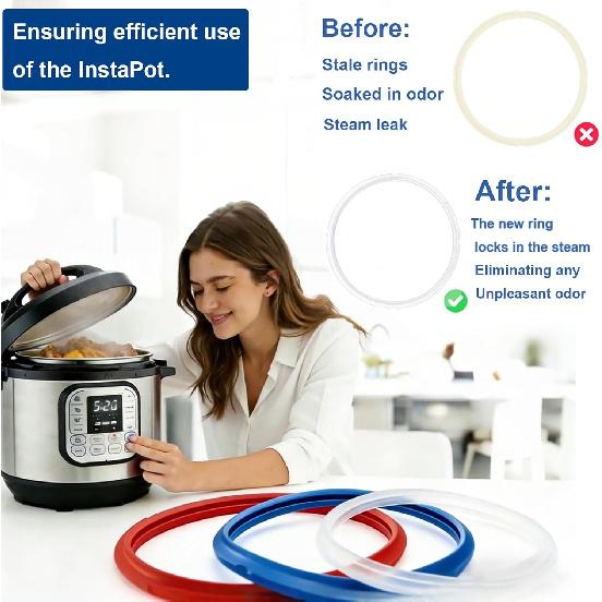 3 Pack Sealing Ring 6 Qt for tant Pot Sealing Rings Replacement for 5/6Qt tant Pot Seal, With 3 Float Valve Caps, Food-grade Silicone tapot Gasket