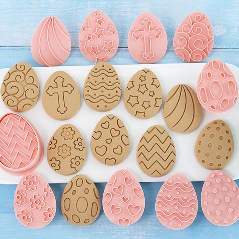 10Pc Easter Cookie Cutter Jar Sauce Chocolate Stamp Mold Happy Easter Egg Fondant Embosser Mold Party Decoration Baking Supplies