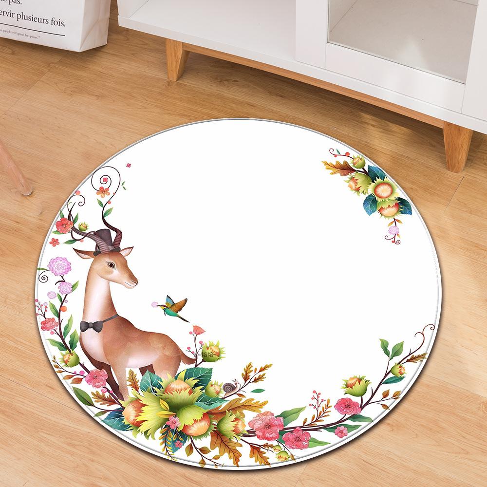 Flower Print Carpet Round Floral Living Room Area Rug Chinese Style Bedroom Rug Kids Play Floor Mat Kitchen Bath Rug Home Decor