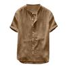 Men's Casual Short-sleeved Round Neck Solid Color Cotton Linen Shirt
