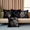 Four Animal Head Pillowcases: Lion, Tiger, Black Panther, and Wolf Sofa Cushion Cover Home Room Decoration 2D Flat Printing