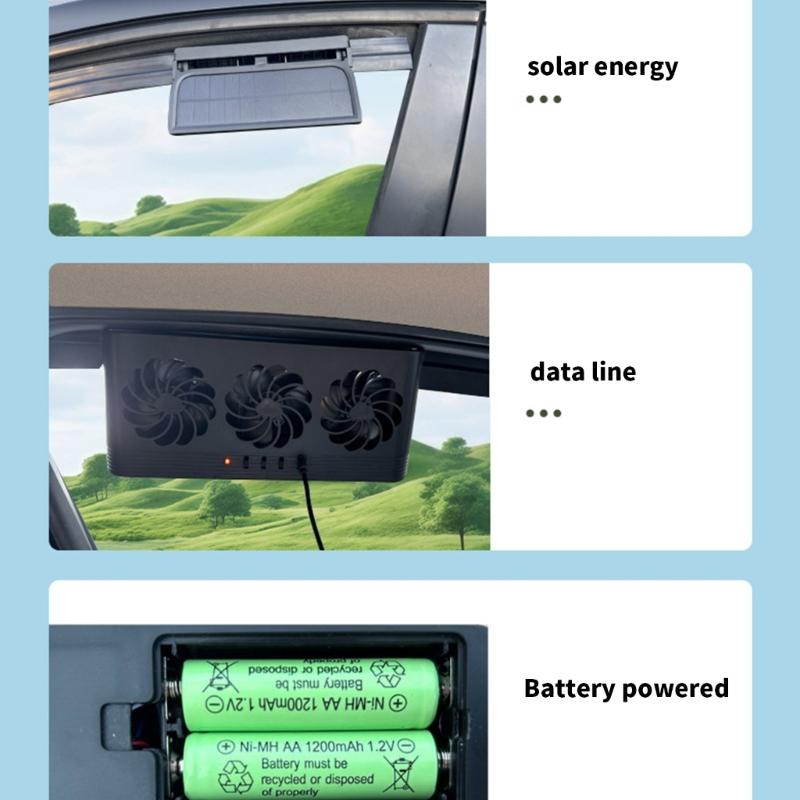 Auto Air Vent Fan Ventilation Radiator Car Cooling Fan Front Rear Window Exhaust Fan USB Charging Battery Solar Powered
