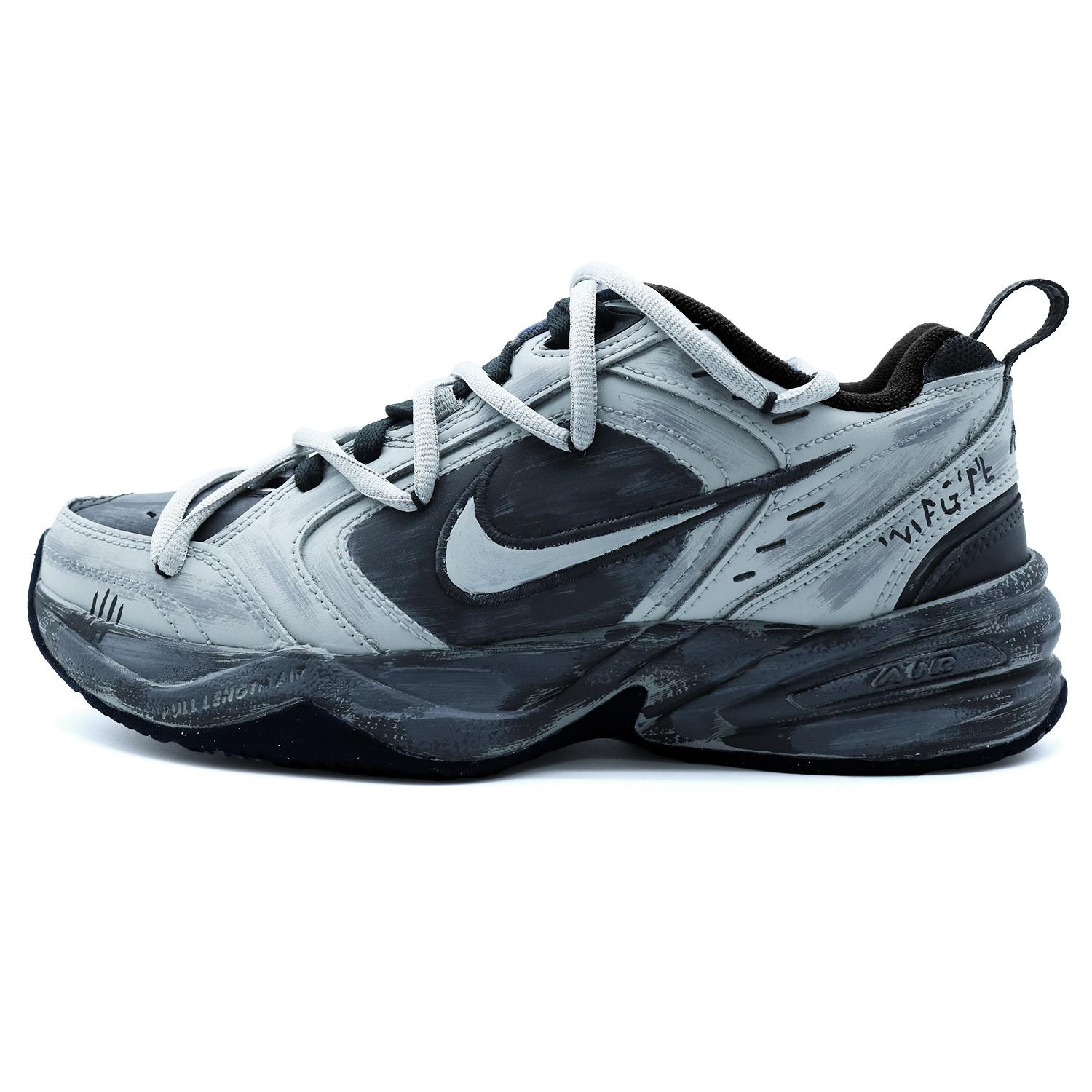 

Nike Air Monarch 4 Cushioning Abrasion Resistant Height Increasing Low top Chunky Sneakers Unisex Black Gray Blue 415445-001(Team396- 2.0) 41