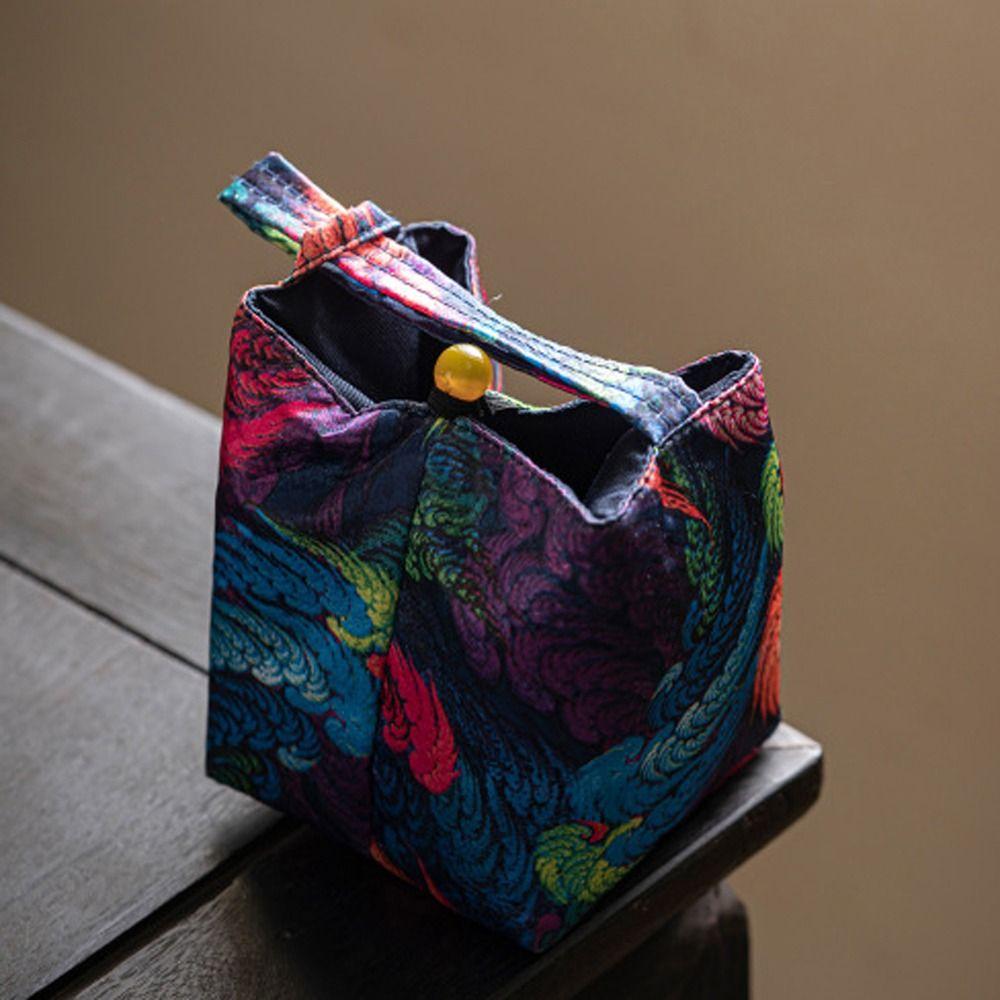 Wings Chinese Style Handbag Cloud Tea Set Storage Bag Elegant Square Flower Wrist Bag Daily