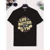 European Size LIFE IS BETTER AT THE GYM Workout Print, Men's Casual Round Neck Short Sleeve T-shirt, Versatile Outdoor Comfy Top For Summer