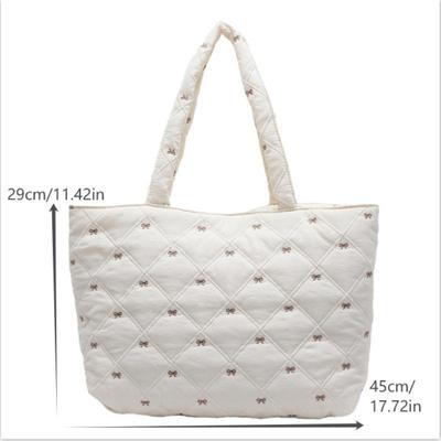 Süße Süße Schleifen-Aufdrucke Handtasche Weiche Puffer-Tragetasche Große Kapazität Umhängetasche Mama-Tasche Damen Pendeln Lässig Einfache Aufbewahrungstasche Geschenke