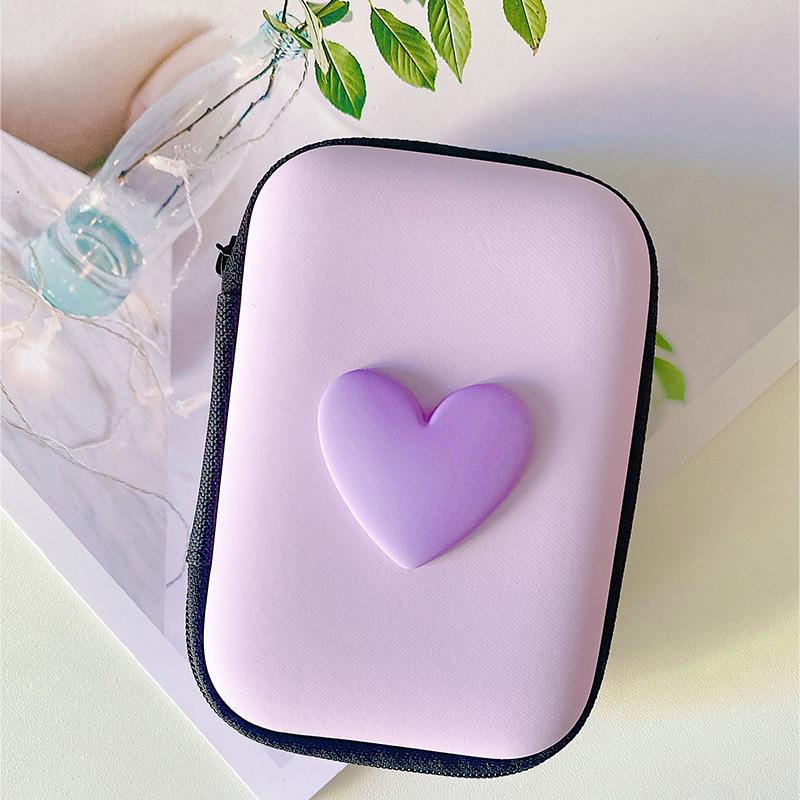 3D Love Heart Headphone Data Cable Storage Bags Charger Power Bank Rectangular Box Zipper Bag Pocket Pouch