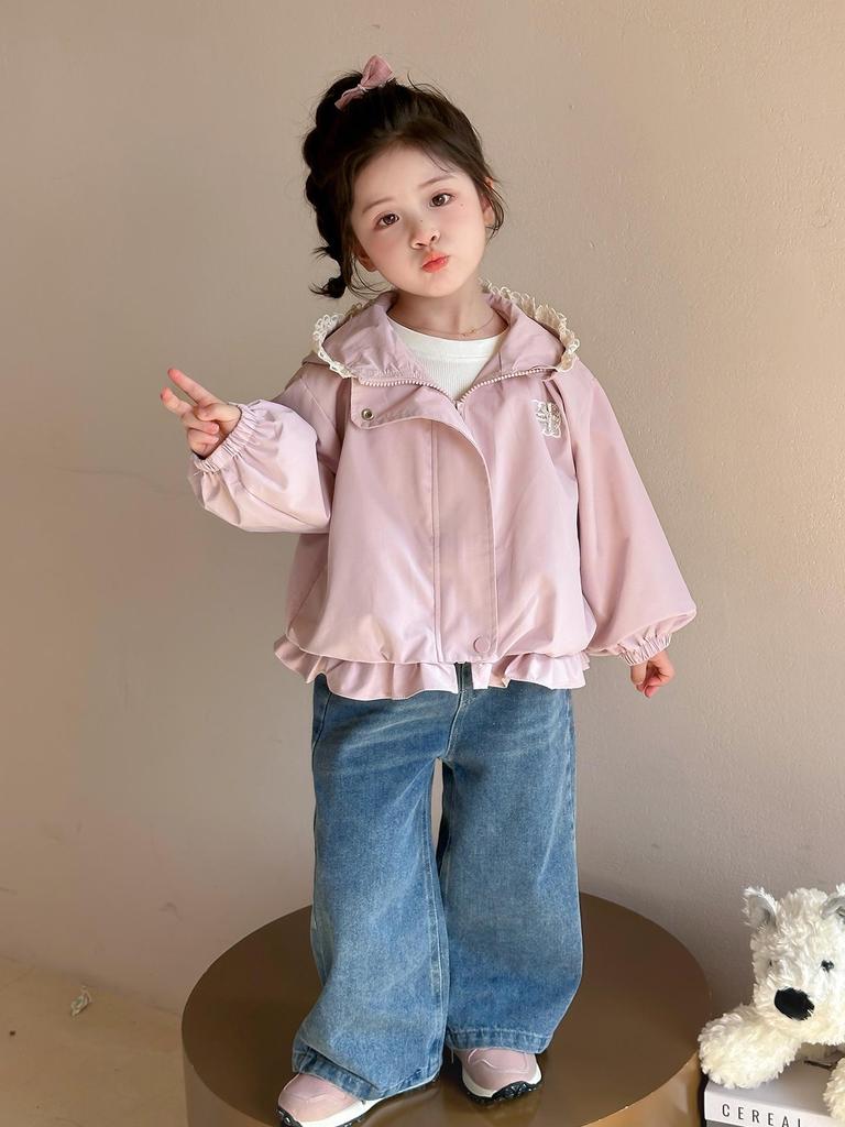 2025 Neue Mädchen Spitzen-Kapuzen-Windjacke - Frühling/Herbst Mode
