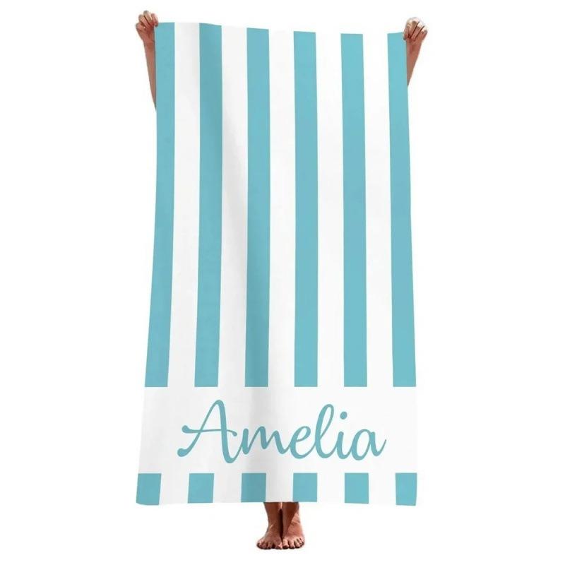 Name Beach Towel Navy Stripe Polyester Bath Towel Quick Dry Sandproof Large Blanket for Summer Vacation Seaside Gift Towel