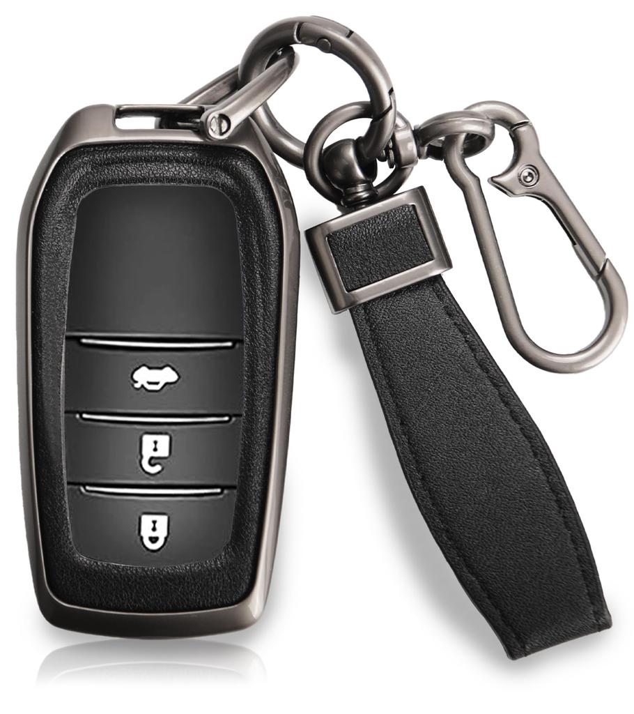 CigaMaTe Car Key Case, For Toyota, Genuine Leather, Key Cover, Leather x Metal Frame,