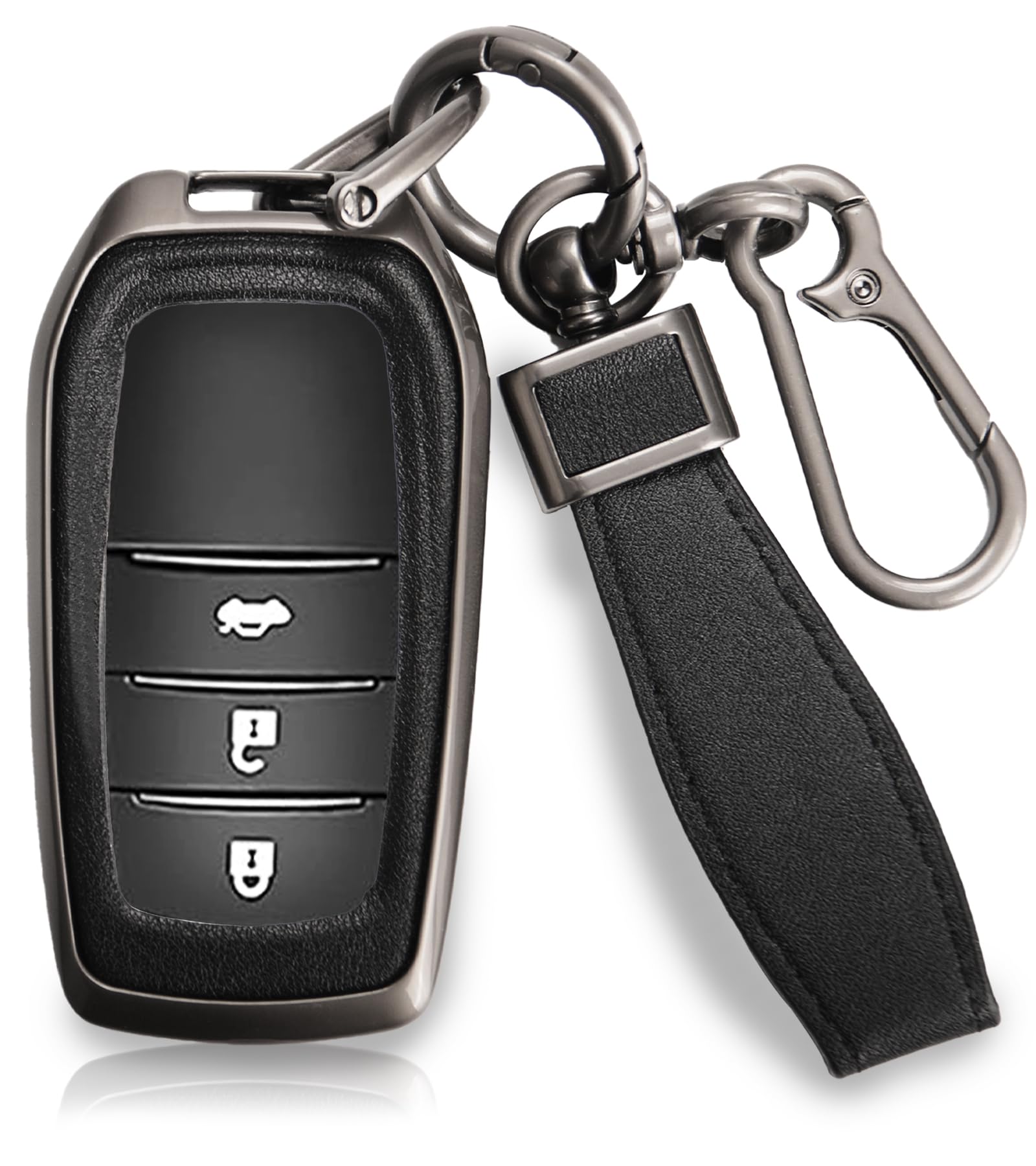 

Кожаный чехол для ключа автомобиля из натуральной кожи, кожа x металл, цинк, устойчивый к царапинам, не деформируется, не оставляет пятен, не мешает радио, противоударный, подарочная коробка для ключа, чехол, Toyota, чёрный
