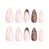 24 Pieces Nude French White Edge Manicure Piece Simple Zebra Pattern Nail Short Almond Nail Piece