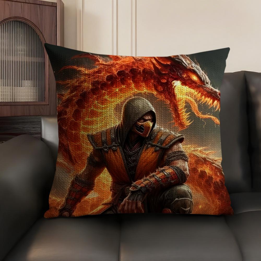 M-Mortal K-Kombat Игровая Наволочка Натуральный Лен Органическая Ткань Двусторонняя Печать Диван Домашний Декор Подарок Наволочка Peach skin 18*18(CM)-1Pcs