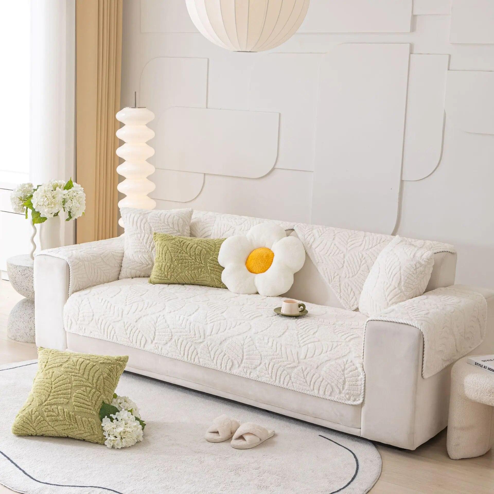 Modern Shu kadife kanepe kılıfı oturma odası yaprak jakarlı kanepe havlu kaymaz düz renk kanepe koruyucu Чехлы çıkarılabilir 70x70cm 1pcs