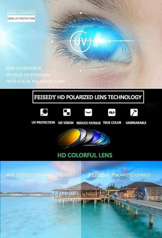 [FEISEDY] Polarisierte Sonnenbrille für Herren, Ultraleicht, Farbige Gläser, Großes Gestell, Wellington-Stil, Großes Gestell, Stylisch, UV-Schutz, Geeignet