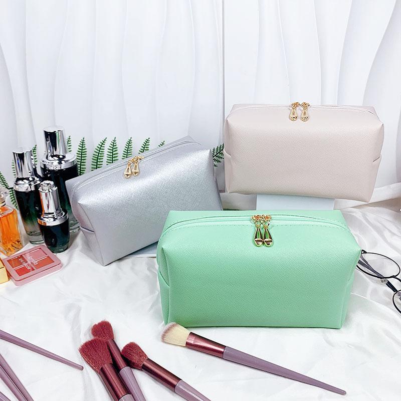 Dopaminová kožená kosmetická taška na úschovu make-upu, osmihranná malá čtvercová taška, jednoduchá jednobarevná dárková kosmetická taška