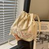 Chinese Embroidery Flower Handbag Ethnic Style Floral Bucket Bag Hanfu Drawstring Bag  Ladies/Girls