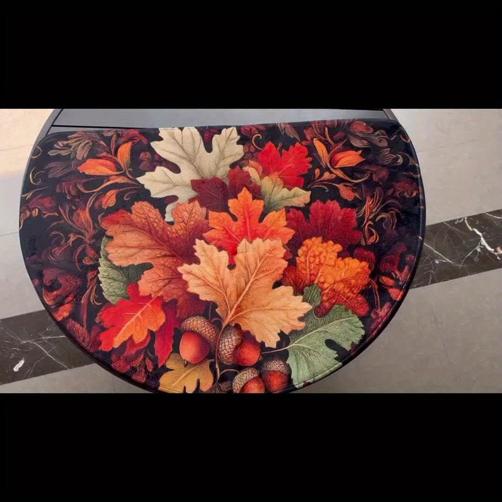 1Pcs Autumn Maple Leaves Semi Circle Welcome Doormat Non-Slip for Outdoor Patio Porch Kitchen Bathroom Entryway Floor Mat