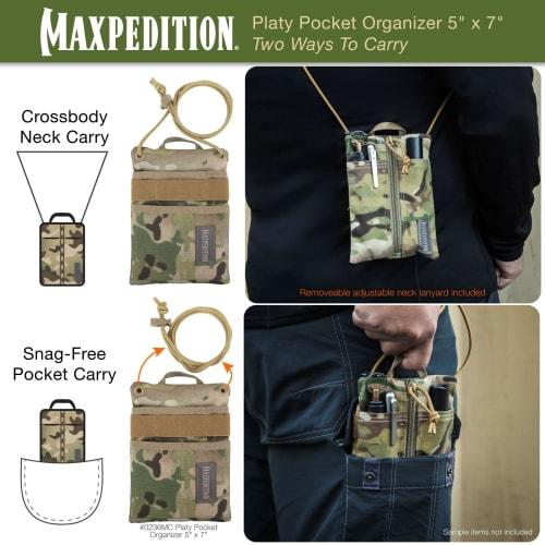 MAXPEDITION Plate Pocket Organizer, 5" x 7" (Multicam), Durable EDC Tool Pouch for Men, Neck Wallet with Paracord Strap, Holds Flashlight, Multitool,
