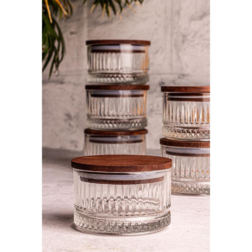 Bella 6-piece Wooden Vacuum Glass Breakfast Multi-purpose Glass Snack Bowl With Lid 235 Ml