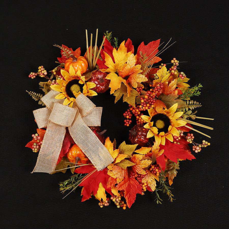 Artificial Sunflower PVC Harvest Festival Wreath for Halloween & Thanksgiving Decorations