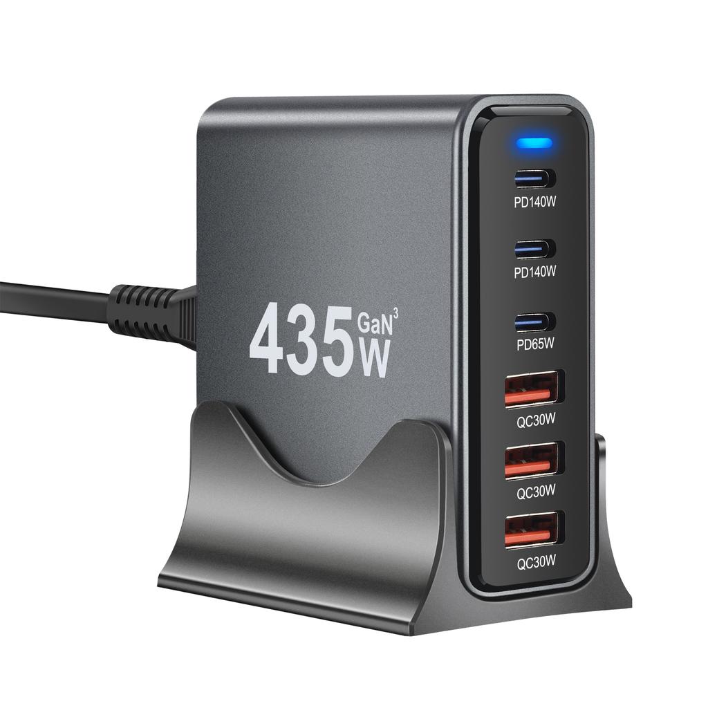 Desktop Charging Station 6 Port GaN USB C Charger 3 USB C 3 USB A Fast Charger for Laptop Tablet IPhone Android