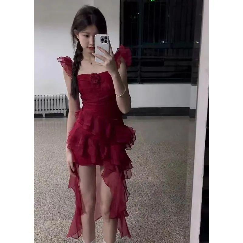 Pure desire style Spice girl irregular long dress women's summer new suspender design sense niche seaside vacation style dress