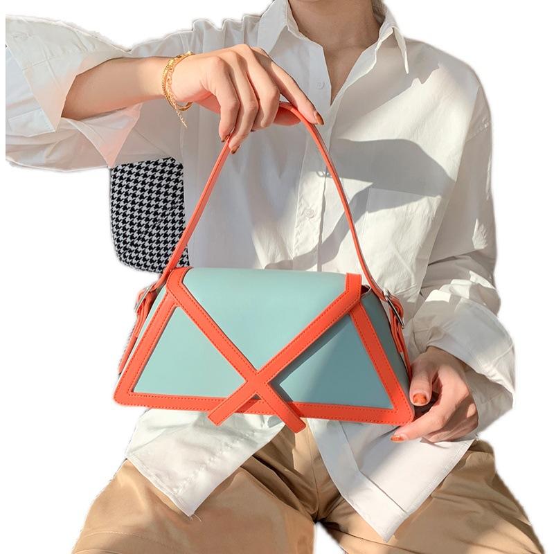 Ladies' Niche, High-quality, Independent Design, New Personalized Trapezoidal Style, Contrasting Color, Armpit Crossbody, Hand-held Commuting Bag