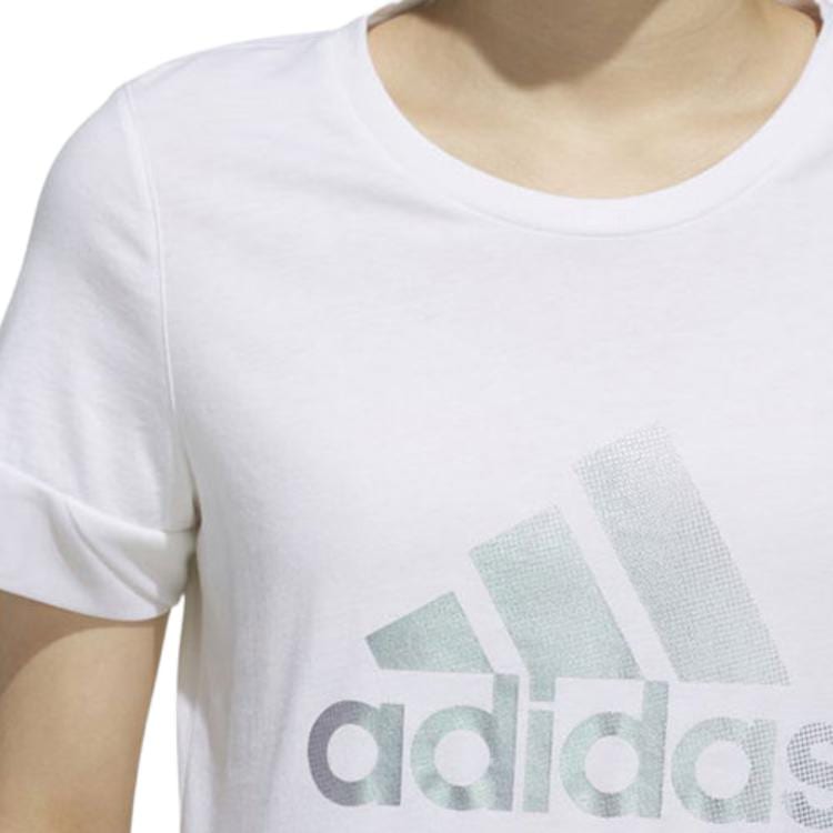 adidas T Shirts Women's White Crew Neck Moderate Straight Fit DY8612