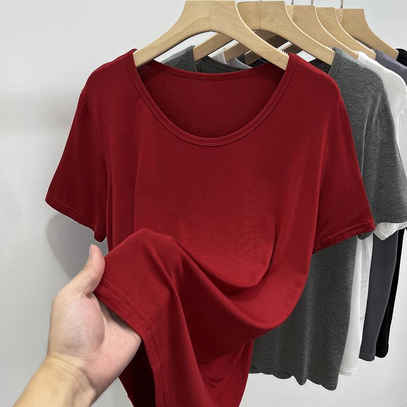 Damski T-shirt Modalowy z Dekoltem U w Dużym Rozmiarze - Elastyczny, Luźny Krój, Letni Top z Krótkim Rękawem