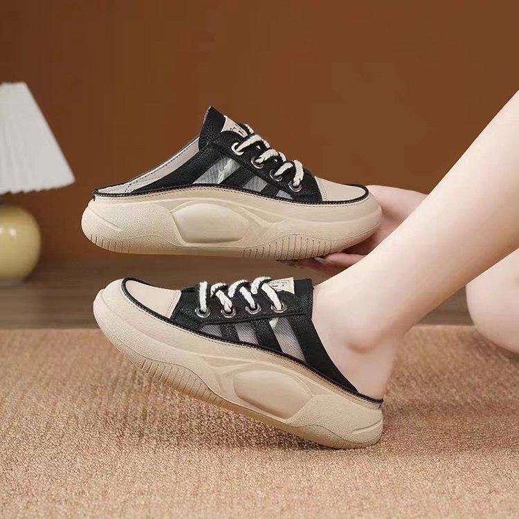 

2024 summer new bag head half slippers women s shoes casual one-pedal lazy thick sole heightening cool slippers outside wear 40 чорний